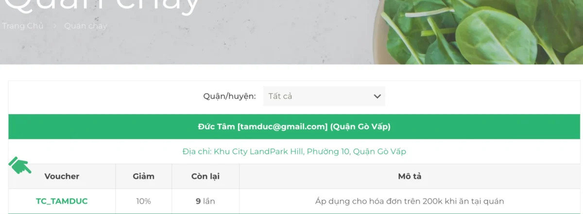 Danh sách quán chay có voucher