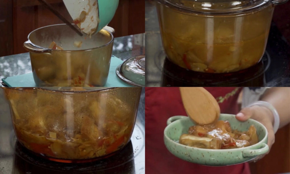 Kho mít non với nước dừa