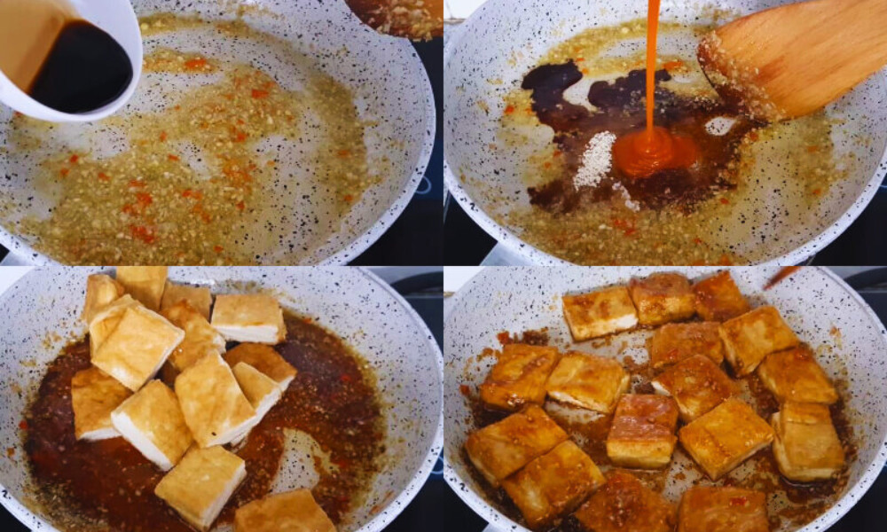 Nấu đậu hủ cùng nước tương