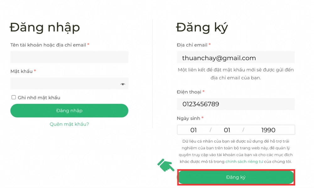 Nhấn nút "Đăng ký"