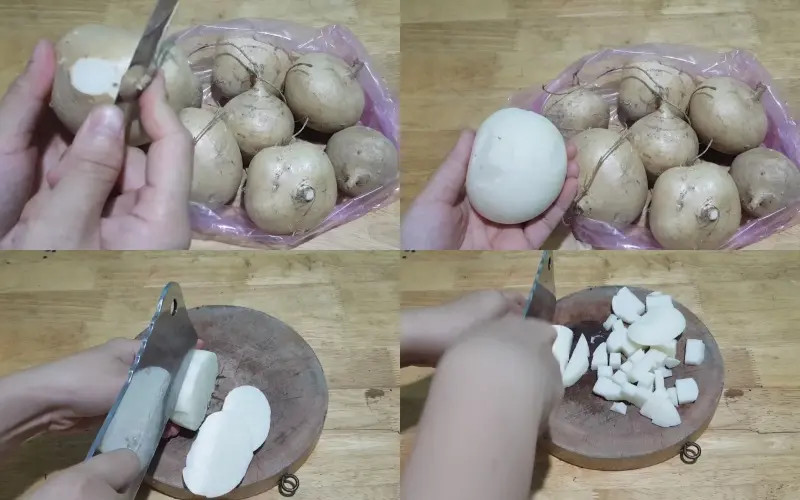 Sơ chế nguyên liệu củ sắn làm bánh canh chay